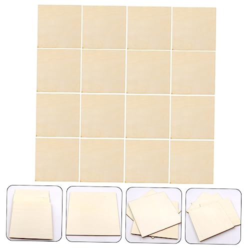 SEWOART 16pcs Pieces Square Wood Chips Wooden Cutouts Board Wooden Pallets Unfinished Wood Tiles Wooden Square Cutouts Wooden Squares for Crafts SEWOART