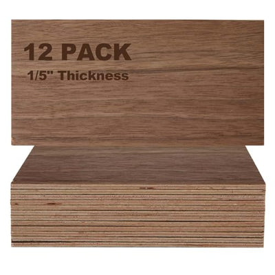 WOPPLXY 12 Pcs 8 x 4 Inch Walnut Plywood, 1/5" Thick Walnut Wood Sheets, Walnut Unfinished Wood for Crafts, Laser Cutting & Engraving, Painting, Wood