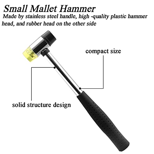 Cionyce Rubber Mallet Hammer, 25mm Dual Head Soft Mallet Hammer Nylon Rubber Hammer, Metal Mallet with 2pc Conversion Head for Jewelry, Leather Cionyce