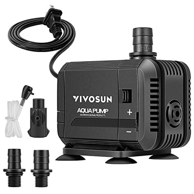 VIVOSUN 400GPH Submersible Pump(1500L/H, 15W), Ultra Quiet Water Pump with 5.2ft High Lift, Fountain Pump with 5ft Power Cord, 3 Nozzles for Fish