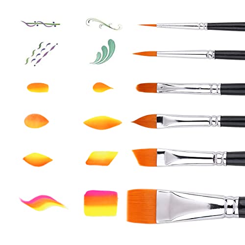 Bowitzki Face Paint Brush Set, 6pcs Artist Brushes for Body Face Painting,Acrylic Painting Watercolor Oil Gouache Bowitzki
