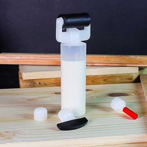 DCT Wood Glue Spreading Woodworking Kit – 8 oz Ounce Bottle, Roller Applicator, Dowel Hole Nozzle, Biscuit Slot Tip Deadwood Crafted Tools