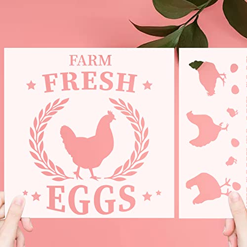 4 Pieces Hen Chicken Farmhouse Stencils Farm Fresh Eggs Stencil Rustic Farmhouse Reusable Stencil Templates DIY Chicken Country Farmhouse Home Decor CIEMODA