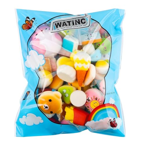 WATINC Random 70Pcs Squeeze Toys, Birthday Gifts for Kids Party Favors, Slow Rising Simulation Bread Squeeze Stress Relief Toys Goodie Bags Egg WATINC