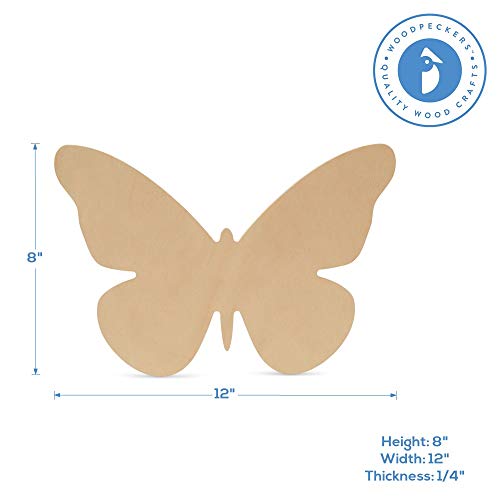 Large Butterfly Wood Cutouts, 12-inch x 8-inch Unfinished Wood Cutout for Painting and Spring Craft, Pack of 1 Spring Decoration for Home and Woodpeckers