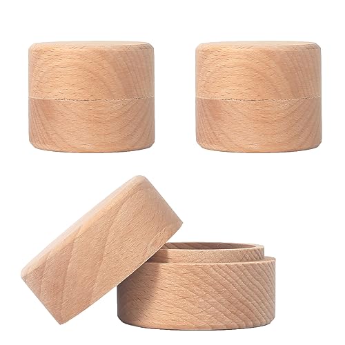 ASUNFO 3 Pcs Mini Round Wooden Ring Jewelry Box Holder Small Trinket Wooden Box with Lid DIY Storage Trinket Bearer Container Case Wood Ring Box ASUNFO