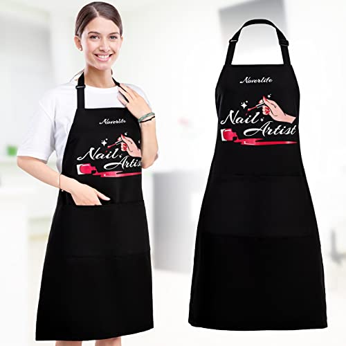 Noverlife Adjustable Manicurist Apron for Women, Black Nail Artist Apron Nail Tech Bib with Roomy Pockets, Professional Nail Salon Cosmetology Apron Noverlife