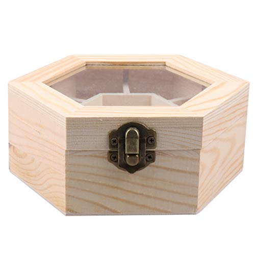 EXCEART Wood Jewelry Storage Box with Hinged Lid Window DIY Hexagon Jewelry Display Case Desktop Compartment Sundries Organizer Unfinished Holder Box EXCEART