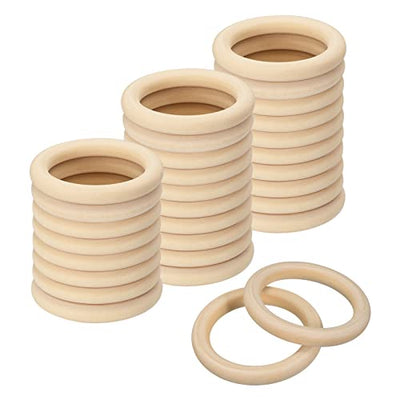 uxcell 30Pcs 65mm(2.6-inch) Natural Wood Rings, 10mm Thick Smooth Unfinished Wooden Circles for DIY Crafting, Knitting, Macrame, Pendant