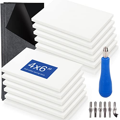 Falling in Art Carving Blocks Stamp Making kit, Linoleum Blocks Printing Kit with 6 Shaped Blades Cutting Tool,12 Pack Rubber Carving Blocks and 3 Falling in Art