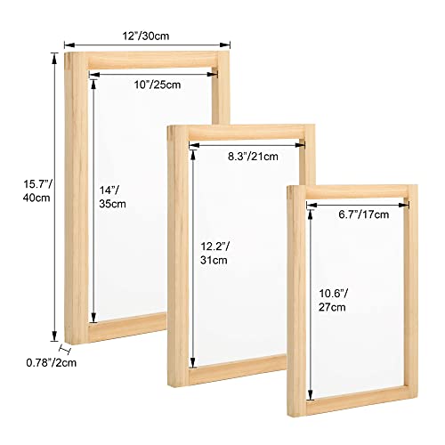 Pllieay 26Pcs Screen Printing Starter kit, 3 Different Size Wood Silk Screen Printing Frames with 110 Mesh, Screen Printing Squeegees, Inkjet Pllieay