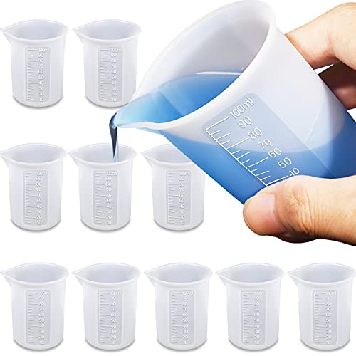Moukiween 10pcs Silicone Measuring Cups for Resin,100ml Mixing Cups for Resin DIY Craft Jewelry Making Paint Pouring Cup, Non-Stick Clearer Precise Moukiween