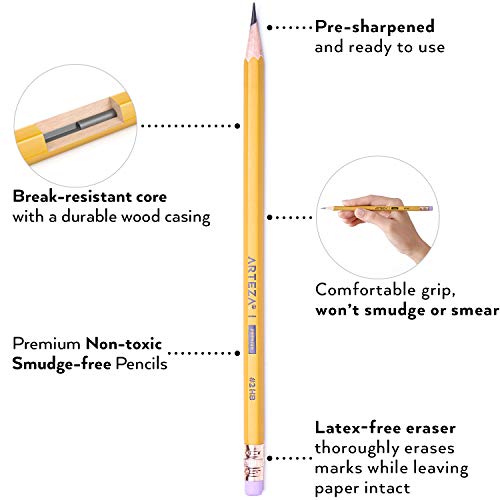 ARTEZA #2 HB Wood Cased Graphite School Pencils, Pack of 12, Bulk, Pre-Sharpened with Latex Free Erasers, Bulk, Office Supplies for Exams, School, - WoodArtSupply