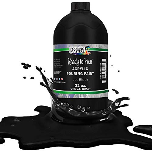 POURING MASTERS Jet Black Acrylic Ready to Pour Pouring Paint - Premium 32-Ounce Pre-Mixed Water-Based - for Canvas, Wood, Paper, Crafts, Tile, Rocks Pouring Masters