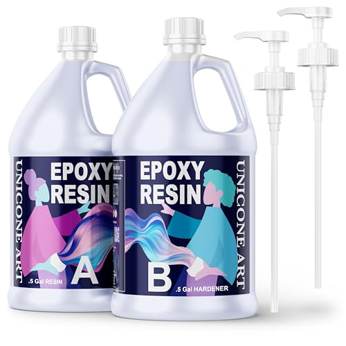 Resin Epoxy Craft Kit 1 Gallon Epoxy Resin Kit (.5 Gal Resin + .5 Gal Hardener) High Gloss UV Resistant Odor-Free Art Resin, BPA-Free and Non-Toxic unicone art