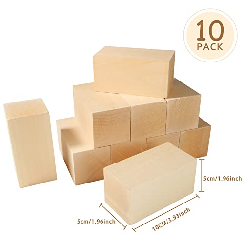 ABuff 10 Pack Basswood Carving Blocks 4 X 2 X 2 Inch Wood Blocks for Carving, Basswood for Wood Carving Wood, Unfinished Wood Blocks for Beginner ABuff
