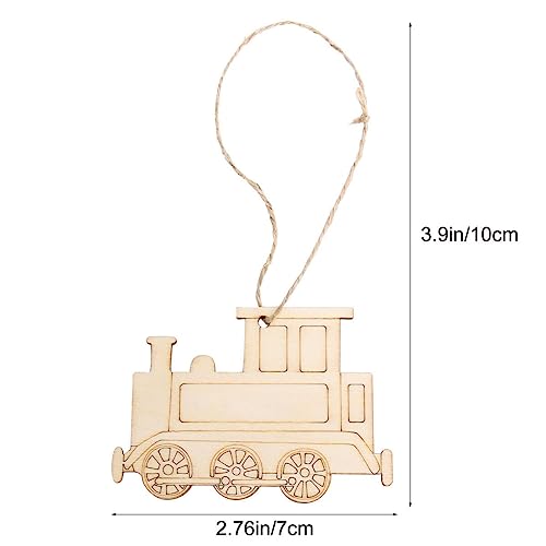 TEHAUX 20pcs Unfinished Train Wood Ornaments, Train Shape Wooden Pendant Creative Wood Train Crafts Cutouts Blank Wood Natural Slices for DIY Crafts TEHAUX