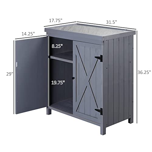 Outsunny Garden Storage Cabinet, Outdoor Tool Shed with Galvanized Top and Two Shelves for Yard Tools or Pool Accessories, Grey Outsunny