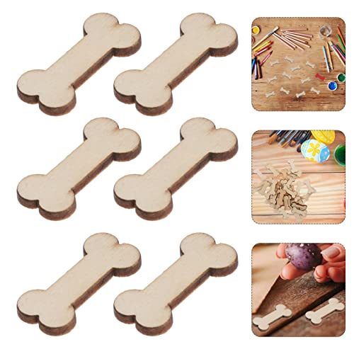 SEWACC Desk Decor Rustic Ornaments 50pcs Wooden Dog Bone Cutouts Unfinished Wood Dog Bone Slice Blank Bone Shaped Wood Ready to Paint Wood DIY Craft SEWACC