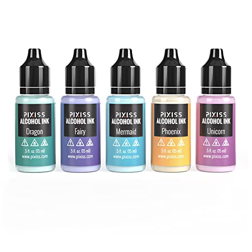 Pixiss Iridescent Color Changing Alcohol Ink Set - 5 Shades of Alcohol Ink for Epoxy Resin Supplies, Yupo Paper, Tumblers, Coasters - Resin Colorant Pixiss