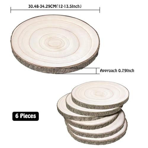 6 Pack Wood Slices 12-13.5 Inch Large Wood Rounds Tree Bark Wood Slices for Centerpieces,Arts,Crafts,DIY Projects,Parties,Holidays and Home Decor ZKHOB