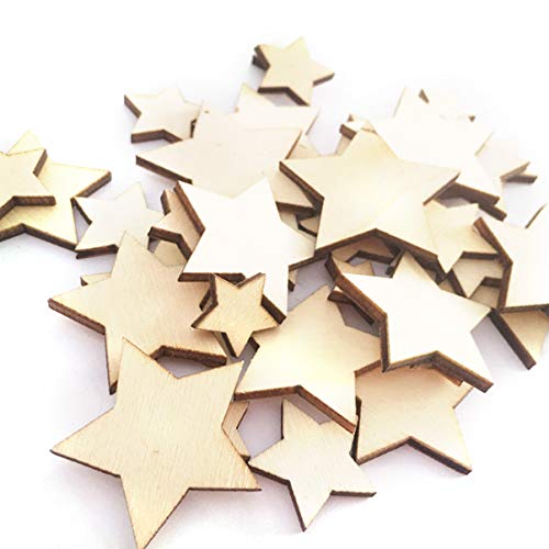 Sewroro 200pcs Wooden Stars Unfinished Wood Star Pieces Mini Unfinished Wood Craft Star Craft Wood for Making Wedding Crafts Sewroro