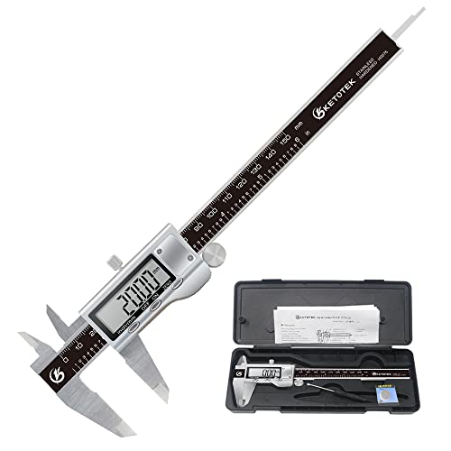 KETOTEK Digital Caliper 6 Inch Measuring Tool, Stainless Steel Electronic Vernier Calipers, Digital Micrometer with Large LCD Screen, inch/Metric KETOTEK