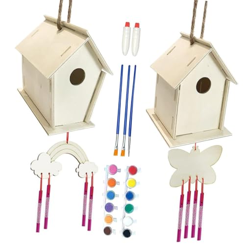 VILLCASE 1 Set Lanyard House Unfinished Arts Kits Kids Craft Wind Chime Ornament Wind Chime Pendant Wind Chime Kit Pigment Child Decorate Wood VILLCASE