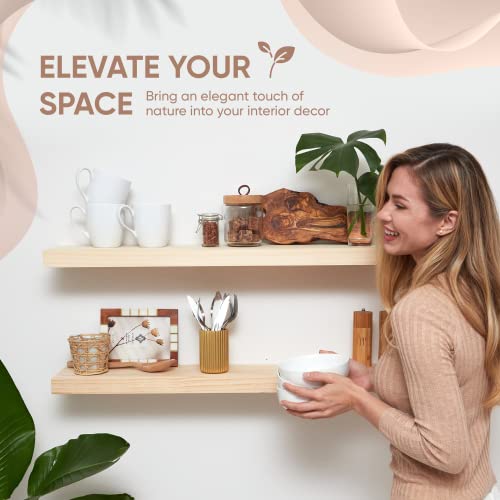 Homeforia Rustic Farmhouse Floating Shelves, Bathroom Wooden Shelves for Wall Mounted, Thick Industrial Kitchen Wood Shelf - 30 x 6.5 x 1.75 inch - Homeforia