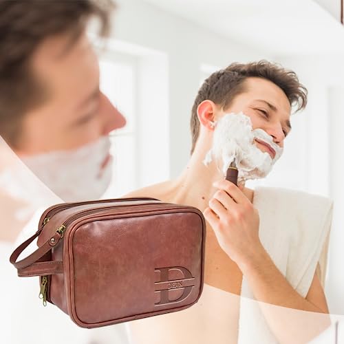 UBMPJ Personalized Toiletry Bag for Men Custom PU Leather Travel Shaving dopp Kit Laser Engraved Name/Initial Gift For Birthday, Fathers Day, UBMPJ