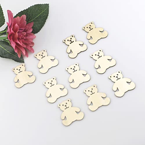Ciieeo 40pcs Wooden Bear Shaped Cutouts Hanging Wood Bear Shape Clips Hanging Bear Ornaments with Hole Ropes for DIY Project Valentines Day Ciieeo