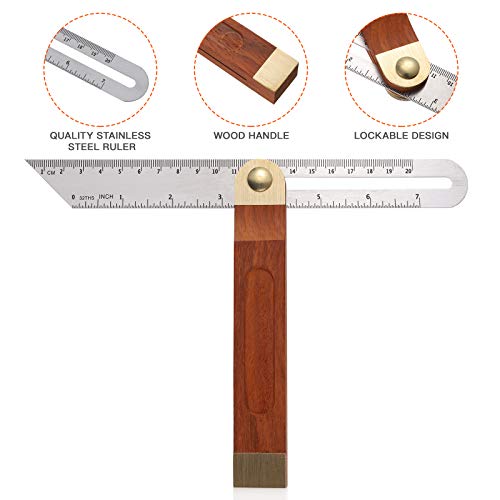 DOITOOL 1PCS 9 Inch Sliding T-Bevel Gauge Woodworking T Bevel Angle Finder with Hardwood Handle and Metric Marks DOITOOL