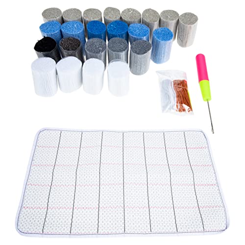 Ciieeo Carpet Making Kit Christmas Printed Canvas DIY Bathmat Rug Making Kit Yarn Hand Woven Rug Blue DIY Floor Mat Unfinished White Tapestry DIY Rug Ciieeo