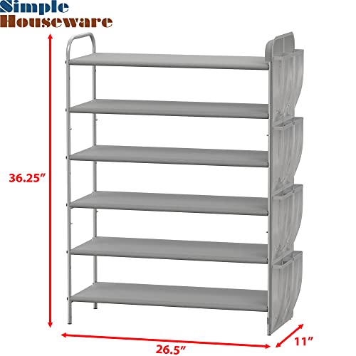 Simple Houseware 6-Tier Shoe Rack Storage Organizer w/Side Hanging Bag, Grey Simple Houseware