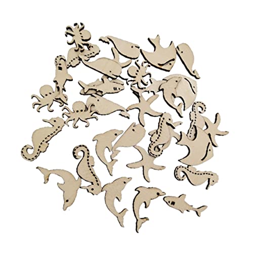 Gadpiparty 50pcs Shaped Sea Decorations Projects Animals Whale Seahorse Wedding Ornaments Blank Paint Octopus Wood Dolphin Wooden Ocean Unfinished Gadpiparty