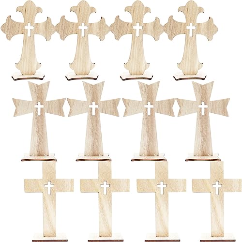 TEHAUX 30pcs Cross Wood Mini Wood Crosses Wooden Cross Shapes Blank Cross Cutouts Catholic Cross Ornament Wood clinging Cross Table top Decor TEHAUX