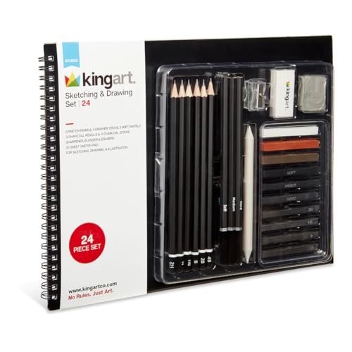 KINGART Studio Sketching & Drawing Set, Sketchbook & Pencil Set, Set of 24 KINGART