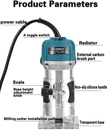 TAUFAOD Palm Router Electric Hand Trimmer Wood Router Collets Woodworking Tool Laminate Trimmer 110V 800W (800W Blue) TAUFAOD
