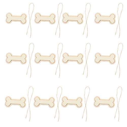 Sign Decor 30Pcs Dog Bone Shaped Wooden Cutouts Wooden Dog Bone Shape Sign Blank Hanging Wooden Plaque Unfinished Wood Dog Bone with Ropes for Crafts EXCEART