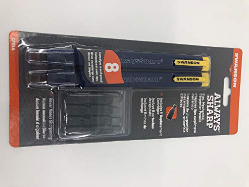 Swanson Tool Co CP216 AlwaysSharp Refillable Mechanical Carpenter Pencil, Two Pack, with 8 More Replacement Black Graphite Tips Swanson Tool Co.