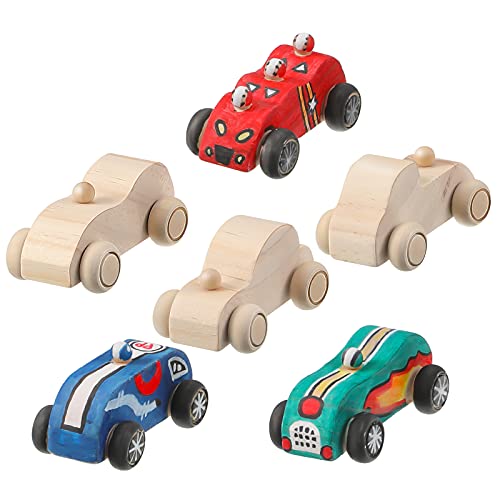 Zhanmai 6 Pieces Unfinished Wooden Cars DIY Wooden Race Car Wood Car Toys Paintable Wood Toys Crafts for Students Home Activities Craft Projects Easy Zhanmai