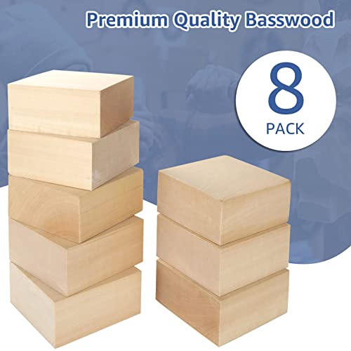 DIRBUY 8 pcs Large Basswood Blocks for Carving and Crafts - 4x4x2 inch DIY Wood Signs - Ideal for Carving Practice, DIY projects DIRBUY