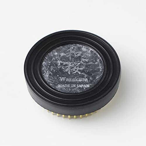 Wazakura Minoyaki Series Japanese Ikebana Essential Tool Kit with Small Round Ceramic Flower Vase and Kenzan Pin Frog for Floral Arranging - Brown & Wazakura