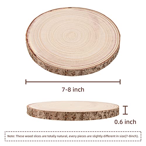 Maputune 8 Pcs 7 - 8 inches Large Unfinished Wood Slices for Centerpieces, Natural Rustic Wooden Plate for DIY Craft, Round Wood Chips for Table Maputune