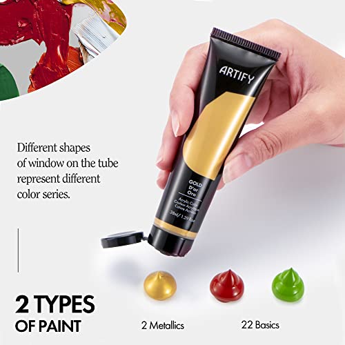 ARTIFY Acrylic Paint, Set Of 24 Color (1.29 oz, 38ml) with a storage box, Rich Pigments, Non Fading, Non Toxic Paints for Artist, Hobby Painters & ARTIFY art supplies