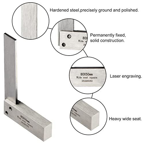 Machinist Square Precision Engineer Wide Seat Square 90 Right Angle Ground Hardened Steel Angle Ruler 3.2 x 2 Inch Boomgood