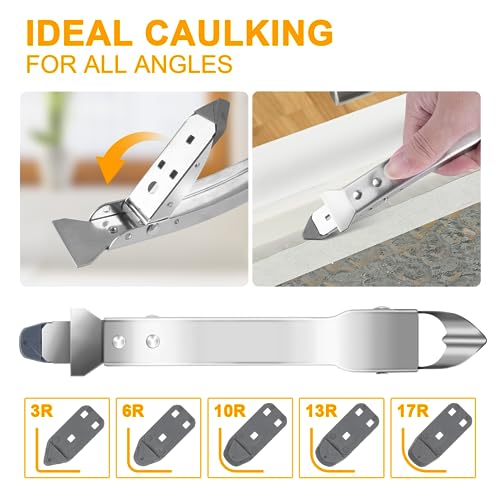 Stainless Steel Caulking Tools Kit: 4 in 1 Silicone Grout Remover Sealant Removal Scraper - Easy Caulk Finishing Smoother Applicator Set Bathroom AMZBUY