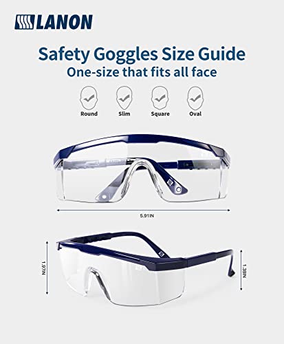 LANON Anti-Fog Safety Goggles with Ajustable Temples, 2.5 Times ANSI Z87.1 Double-sided Antifog, Side Protection, High Transmission, Lightweight & LANON Protection