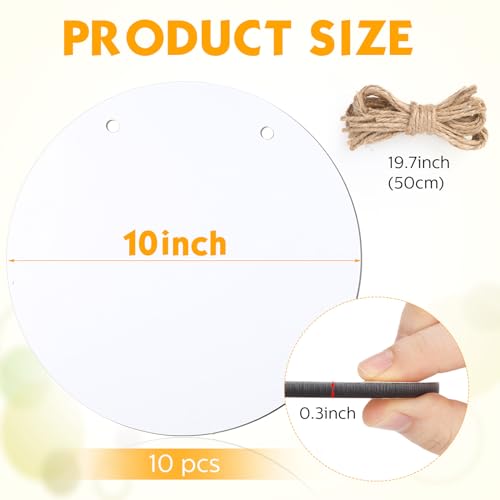 Beeveer 10 Pcs Round Sublimation Door Hanger Blanks 10 x 10 Inch Wall Hanging MDF Wood Blanks Unfinished Wooden Blank Wood Sign Circle Sublimation Beeveer