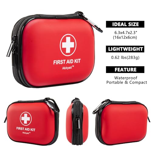 Mini First Aid Kit - 120 Piece Small Waterproof Hard Shell Medical Kit for Car, Home, Office, Travel, Camping, Sports, Outdoor, School - Emergency Atickyaid
